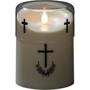 B/O Vitt Gravljus, 10,6x14,8 cm varmvit 3D LED timer 8h 2xD