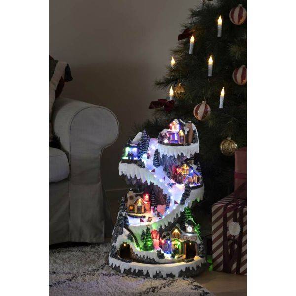 B/O Mekanisk juldekoration, Skidbacke, 53LED, musik 3xAA&USB