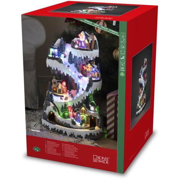 B/O Mekanisk juldekoration, Skidbacke, 53LED, musik 3xAA&USB