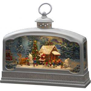 B/O Vattenfylld lykta Tomte med djur 3 LED. Timer 5h 3xC&USB