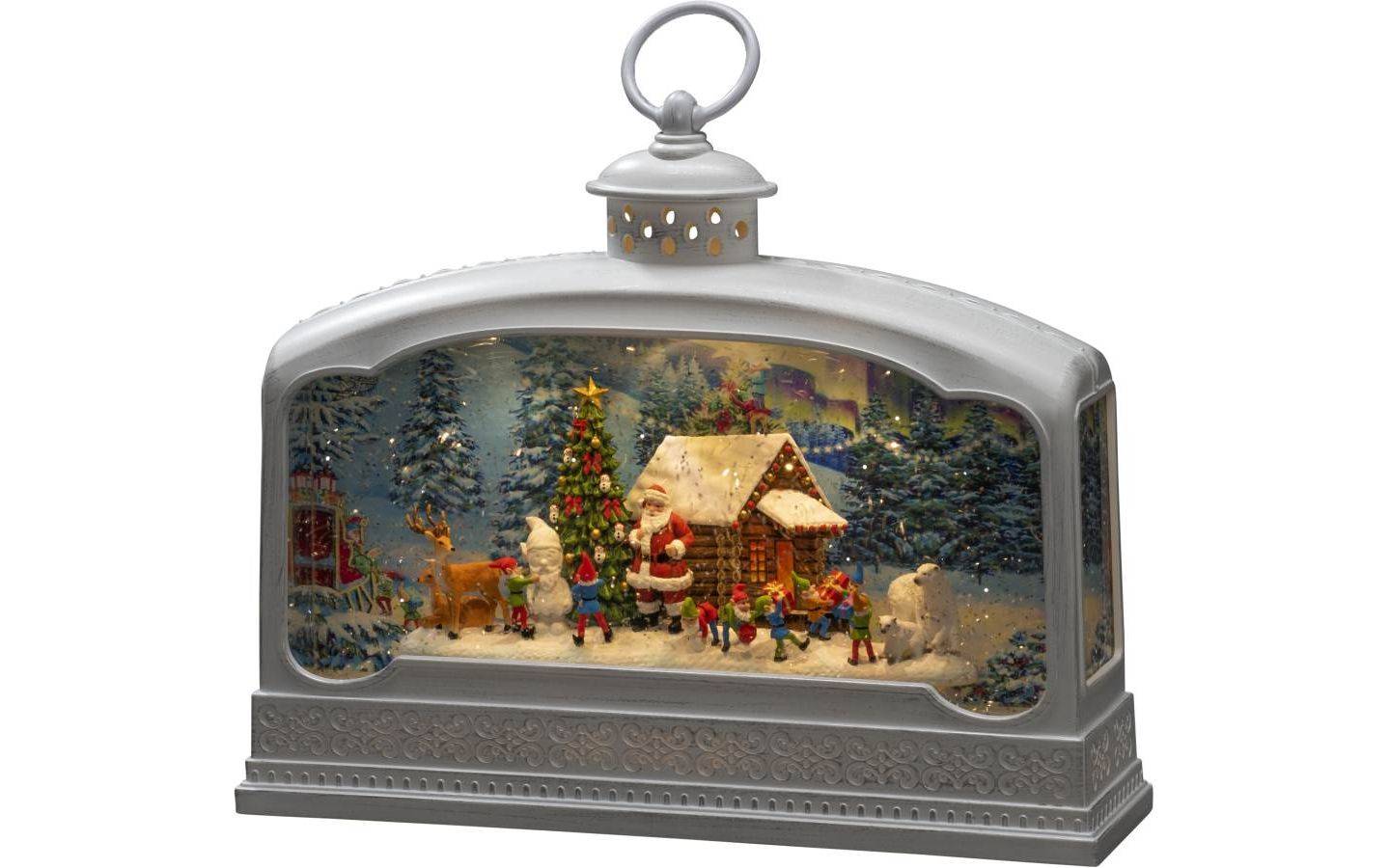 B/O Vattenfylld lykta Tomte med djur 3 LED. Timer 5h 3xC&USB