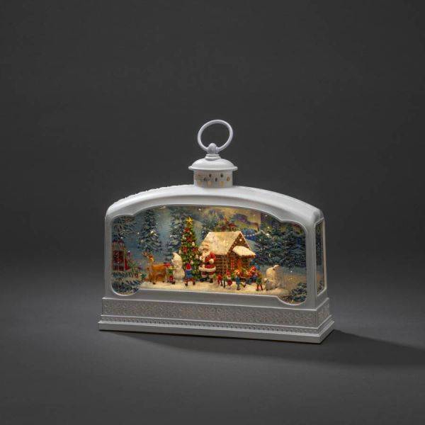 B/O Vattenfylld lykta Tomte med djur 3 LED. Timer 5h 3xC&USB