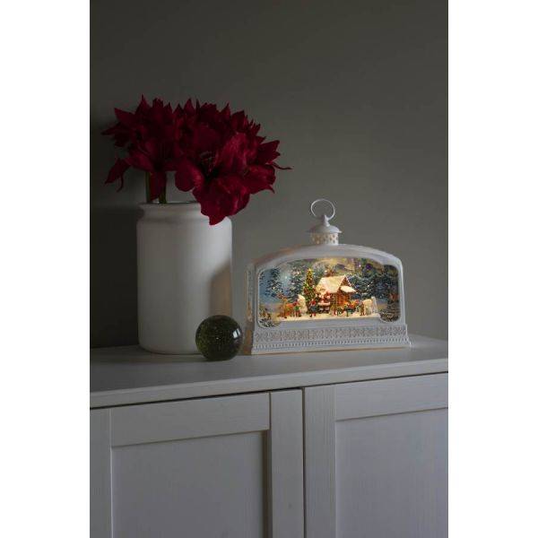 B/O Vattenfylld lykta Tomte med djur 3 LED. Timer 5h 3xC&USB