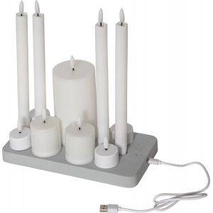 Led Blockljus Flamme Charge Vit