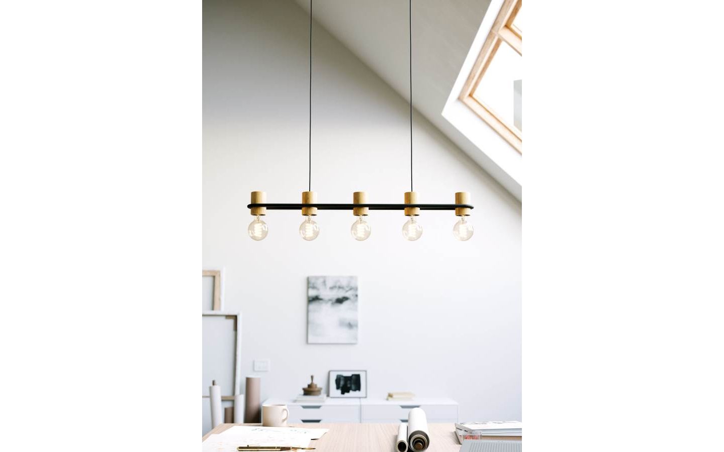 Chieveley Taklampa 89cm Svart/Gummiträ