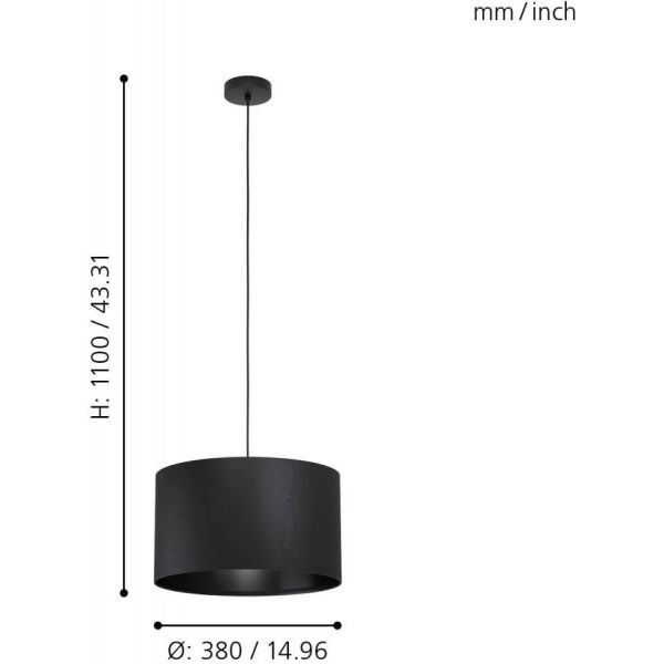Maserlo 1 Taklampa 38cm Svart