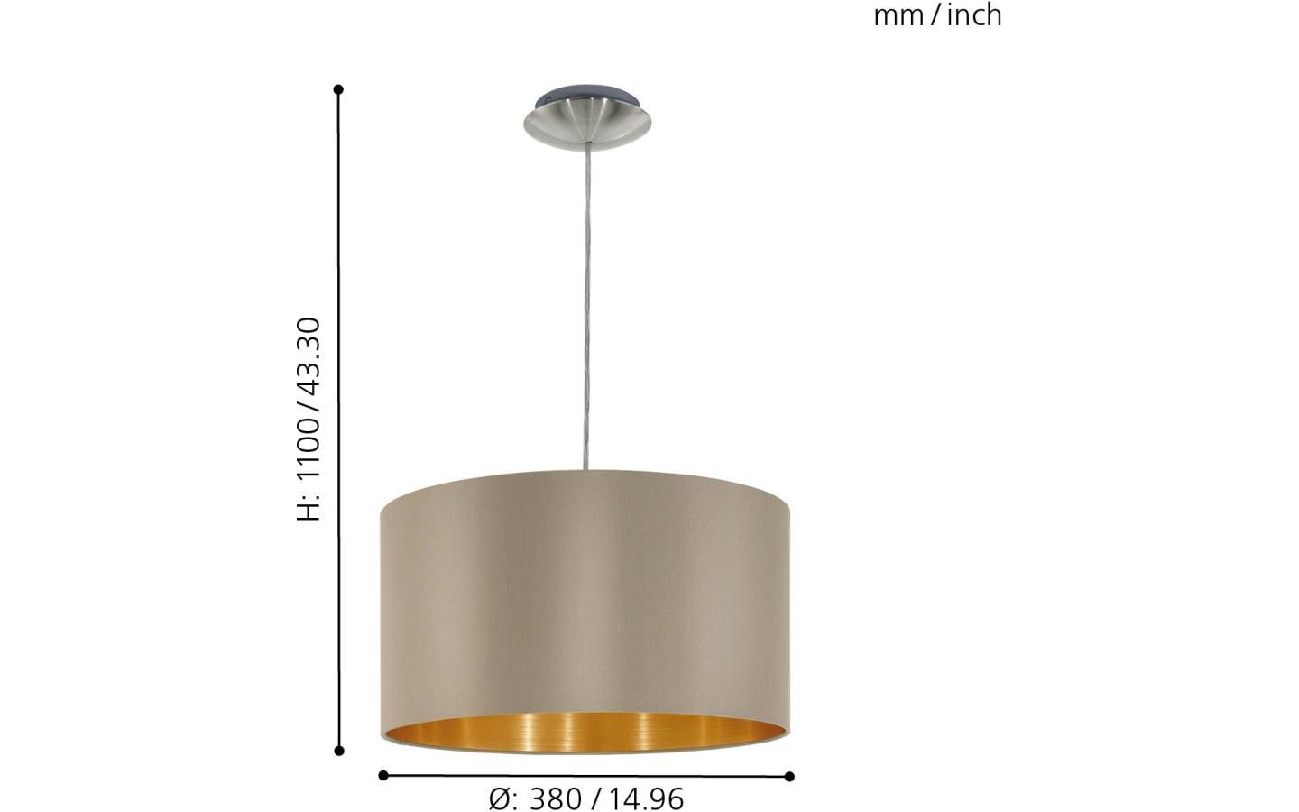 Maserlo Taklampa 38cm Taupe/Guld