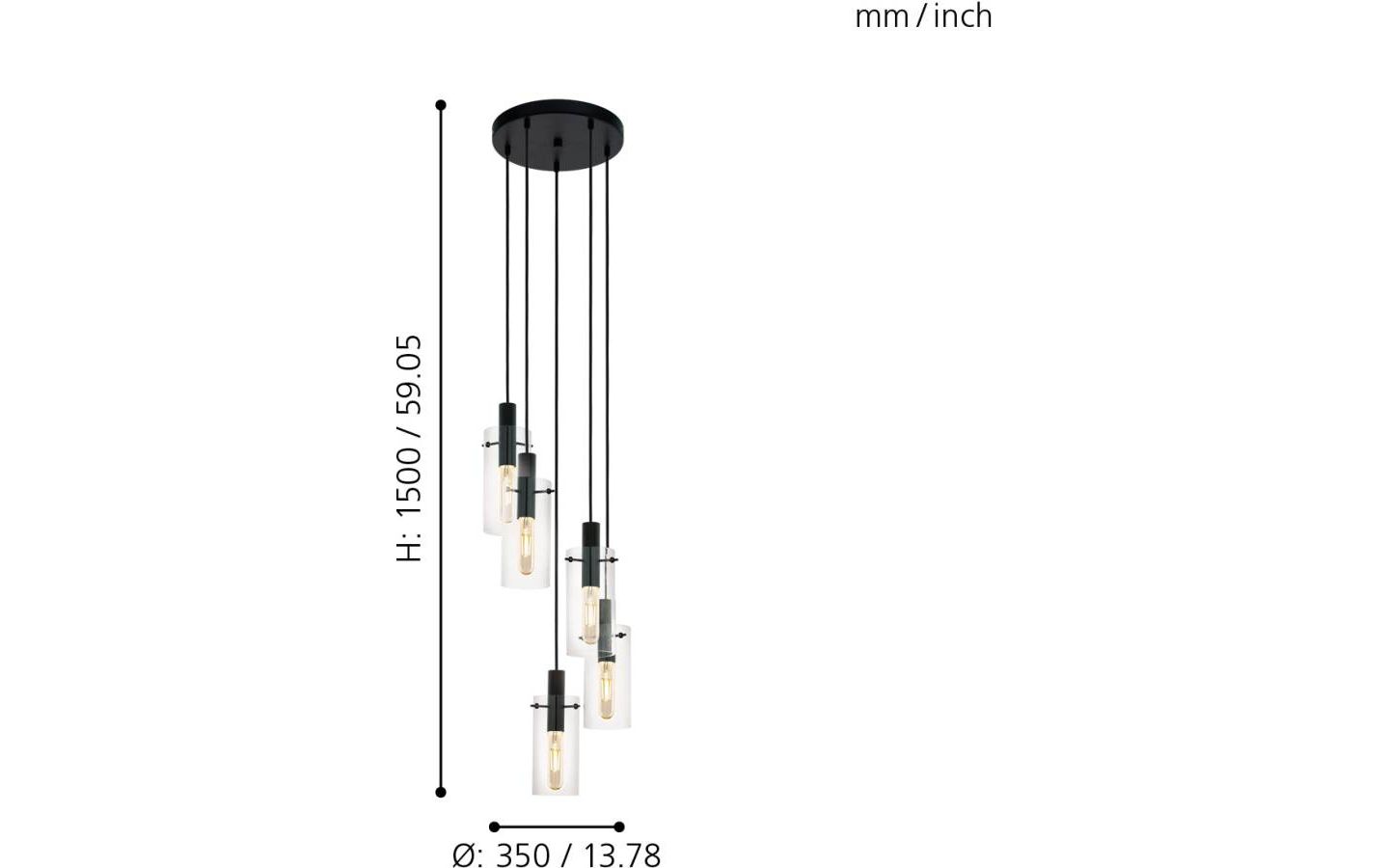Montefino Taklampa 35cm 5L Svart