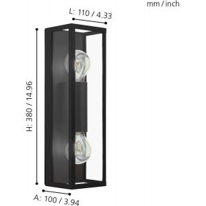 Amezola 2L Vägglampa Svart IP44