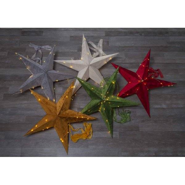 Velvet Batteridriven Julstjärna Sammet Med Ljusslinga, Grå