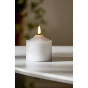 LED Blockljus Flamme i Vax med Timer 9,5cm Vit