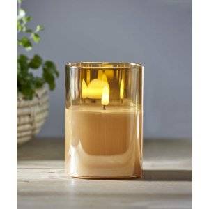 LED Blockljus Flamme i Glas med Timer 12,5cm Amber