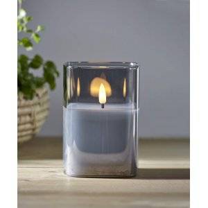 LED Blockljus Flamme i Glas med Timer 12,5cm Svart