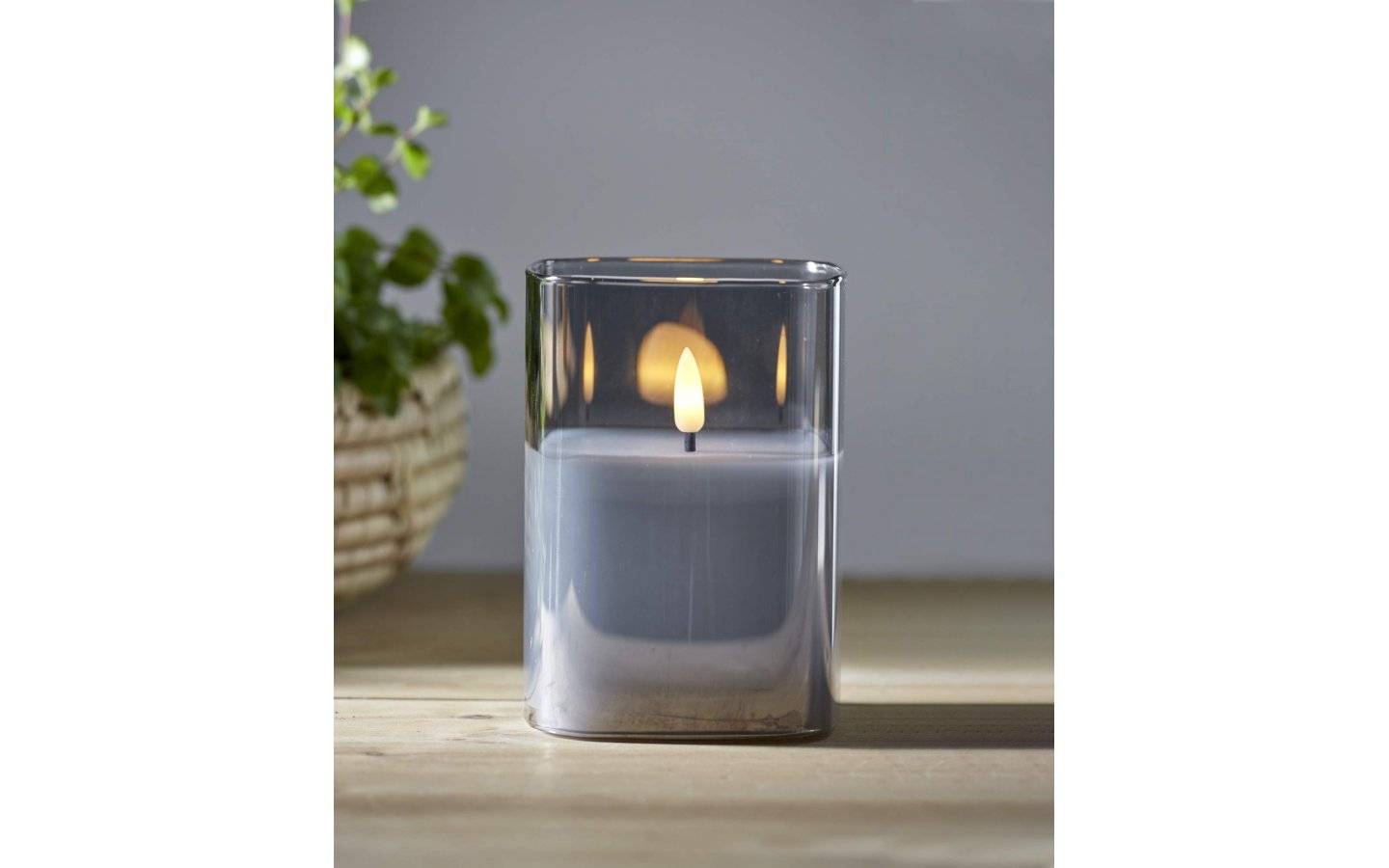 LED Blockljus Flamme i Glas med Timer 12,5cm Svart