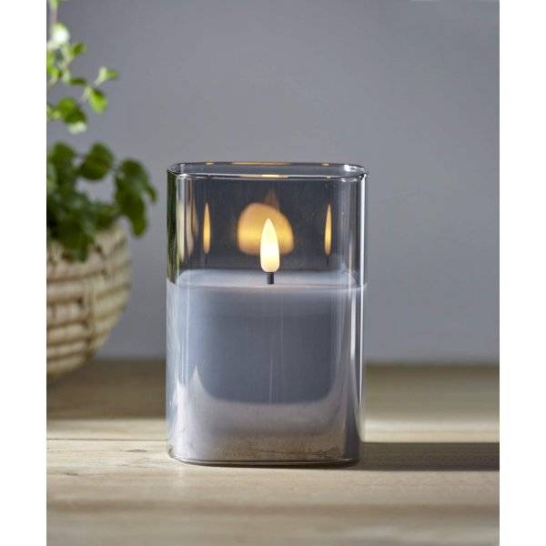 LED Blockljus Flamme i Glas med Timer 12,5cm Svart