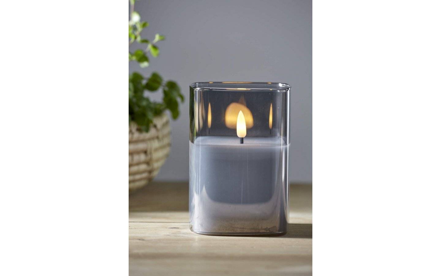 LED Blockljus Flamme i Glas med Timer 12,5cm Svart