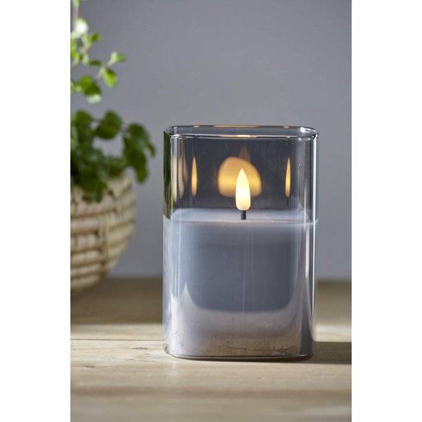 LED Blockljus Flamme i Glas med Timer 12,5cm Svart