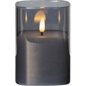 LED Blockljus Flamme i Glas med Timer 12,5cm Svart