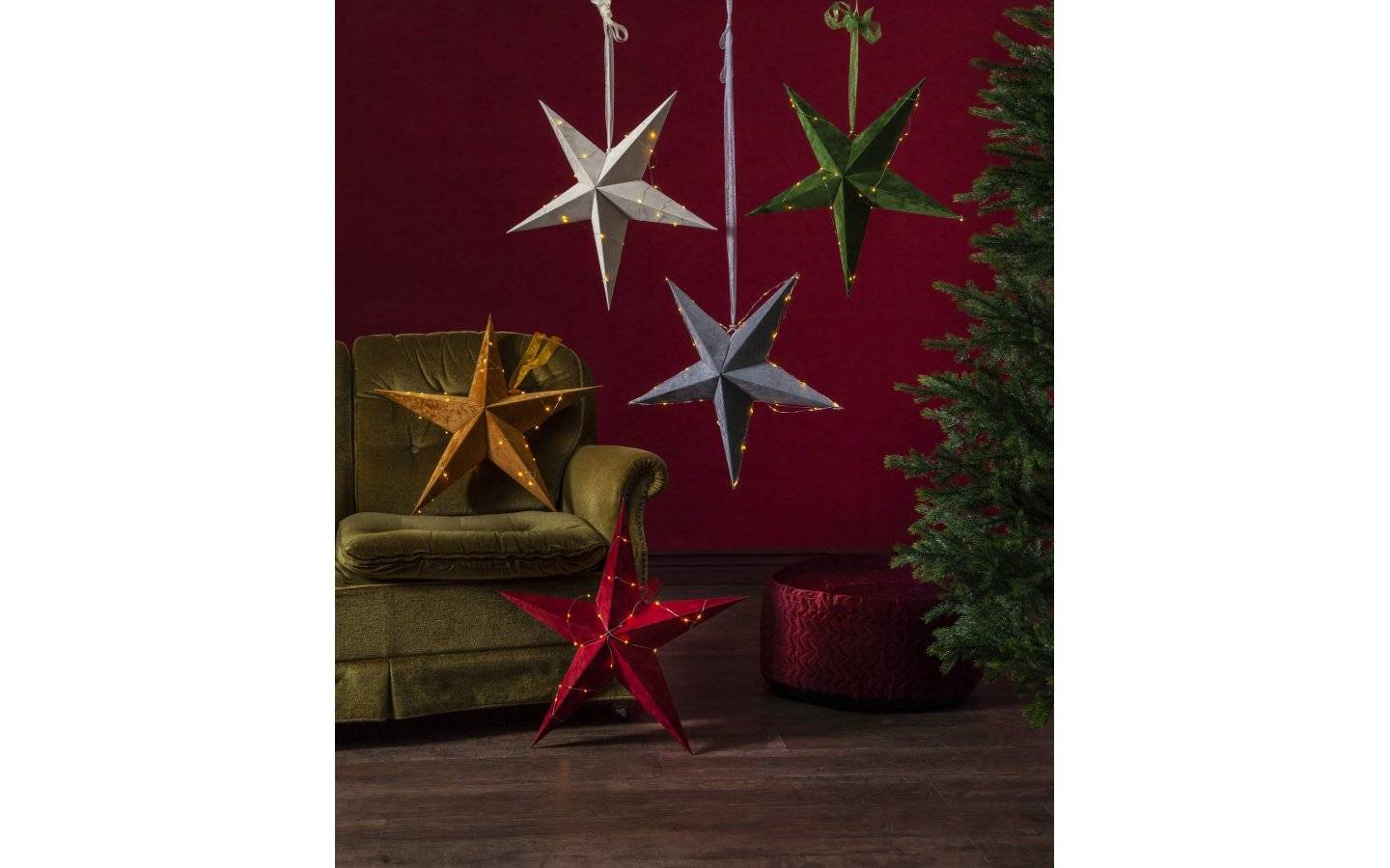 Velvet Batteridriven Julstjärna Sammet Med Ljusslinga, Guld