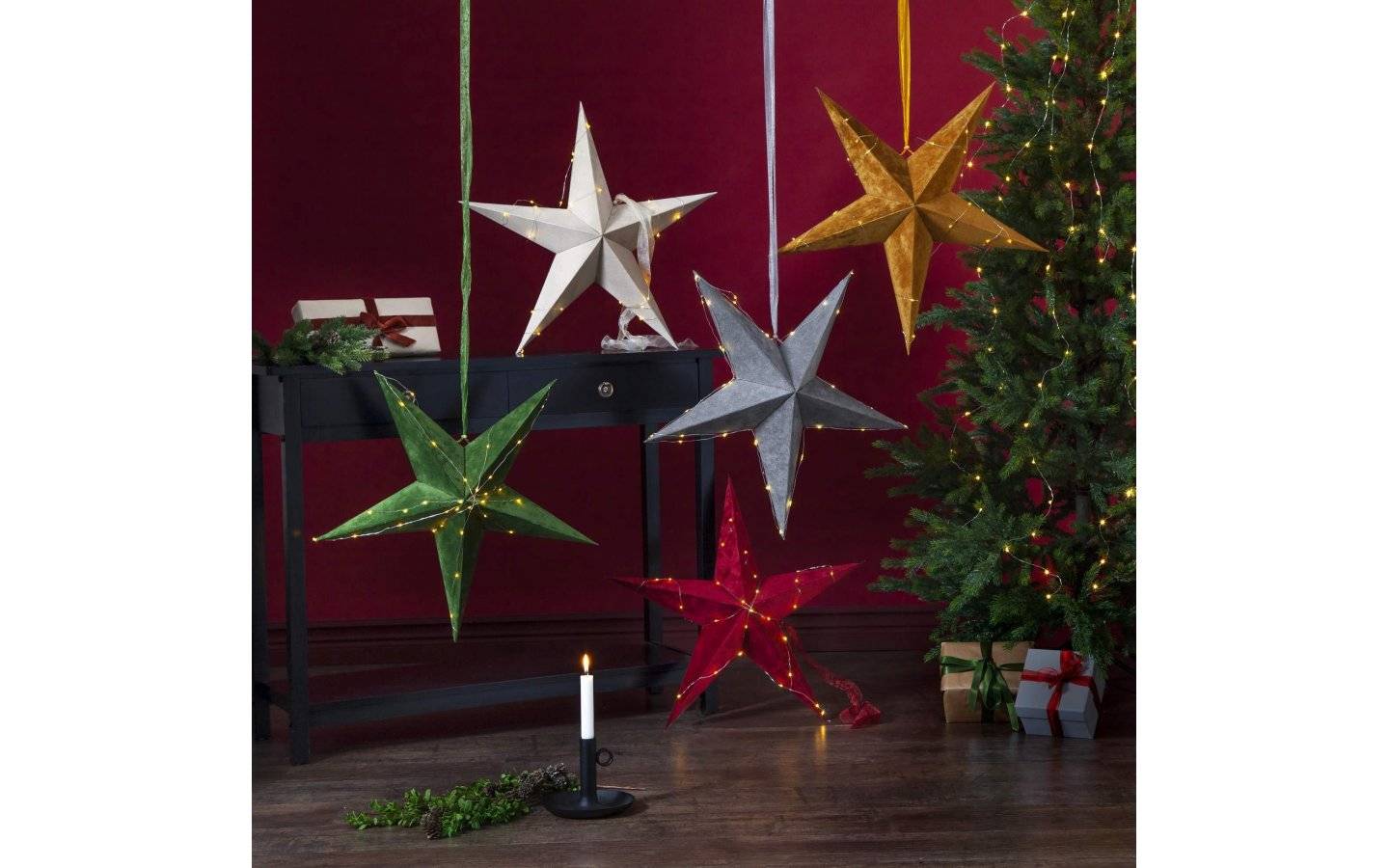 Velvet Batteridriven Julstjärna Sammet Med Ljusslinga, Guld