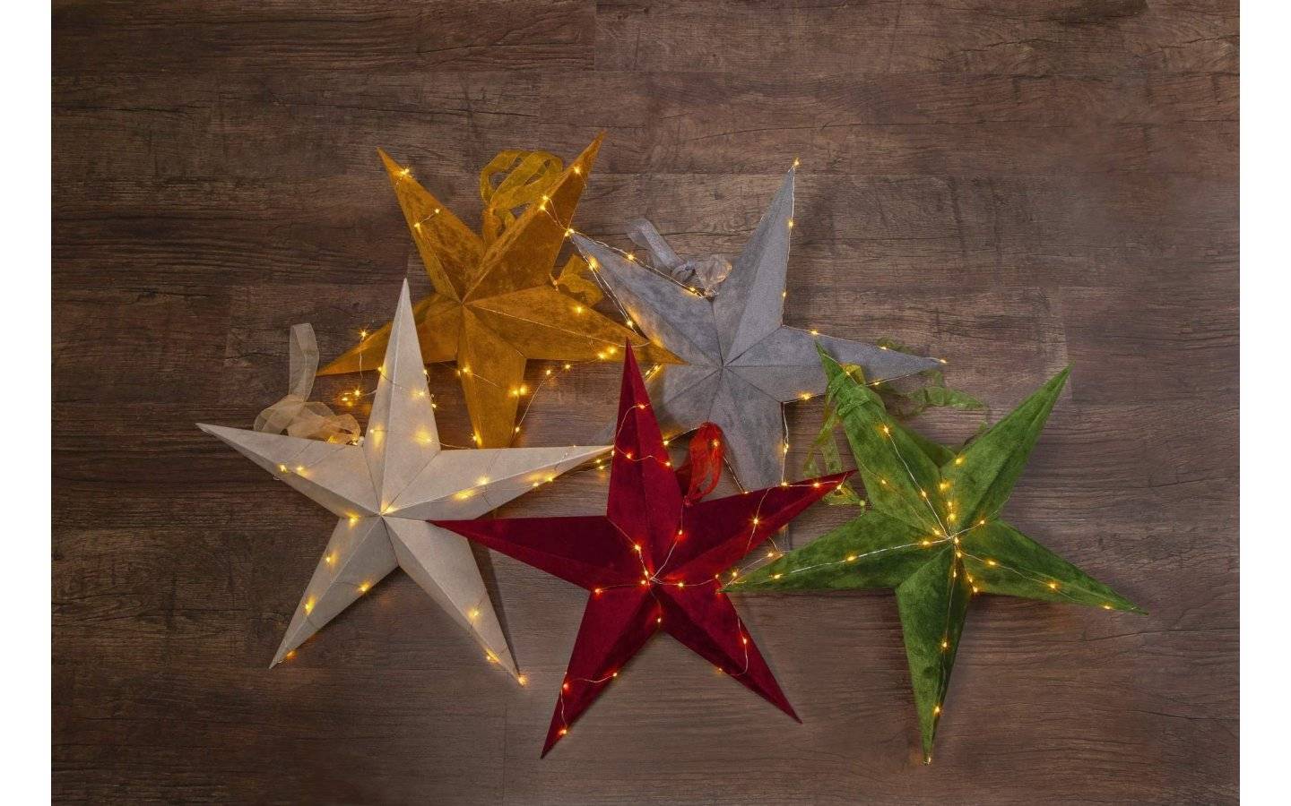 Velvet Batteridriven Julstjärna Sammet Med Ljusslinga, Guld