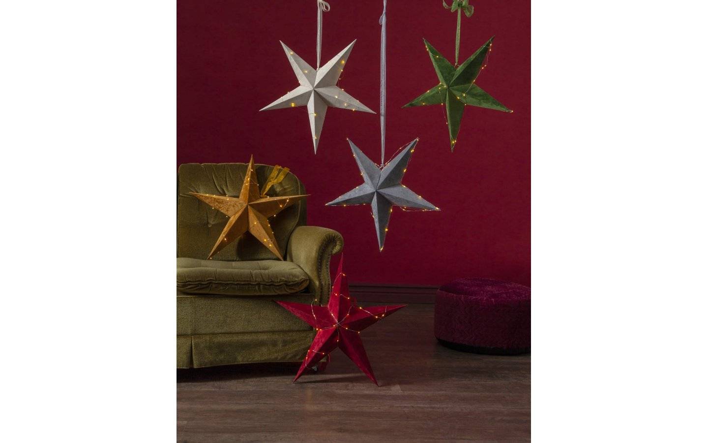 Velvet Batteridriven Julstjärna Sammet Med Ljusslinga, Guld