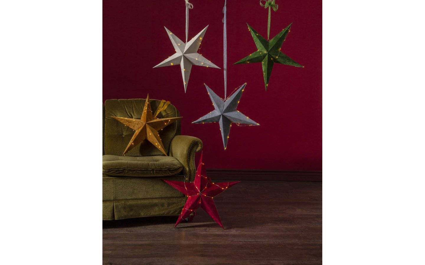 Velvet Batteridriven Julstjärna Sammet Med Ljusslinga, Vinröd