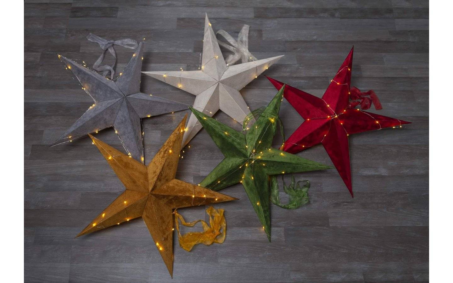 Velvet Batteridriven Julstjärna Sammet Med Ljusslinga, Vinröd