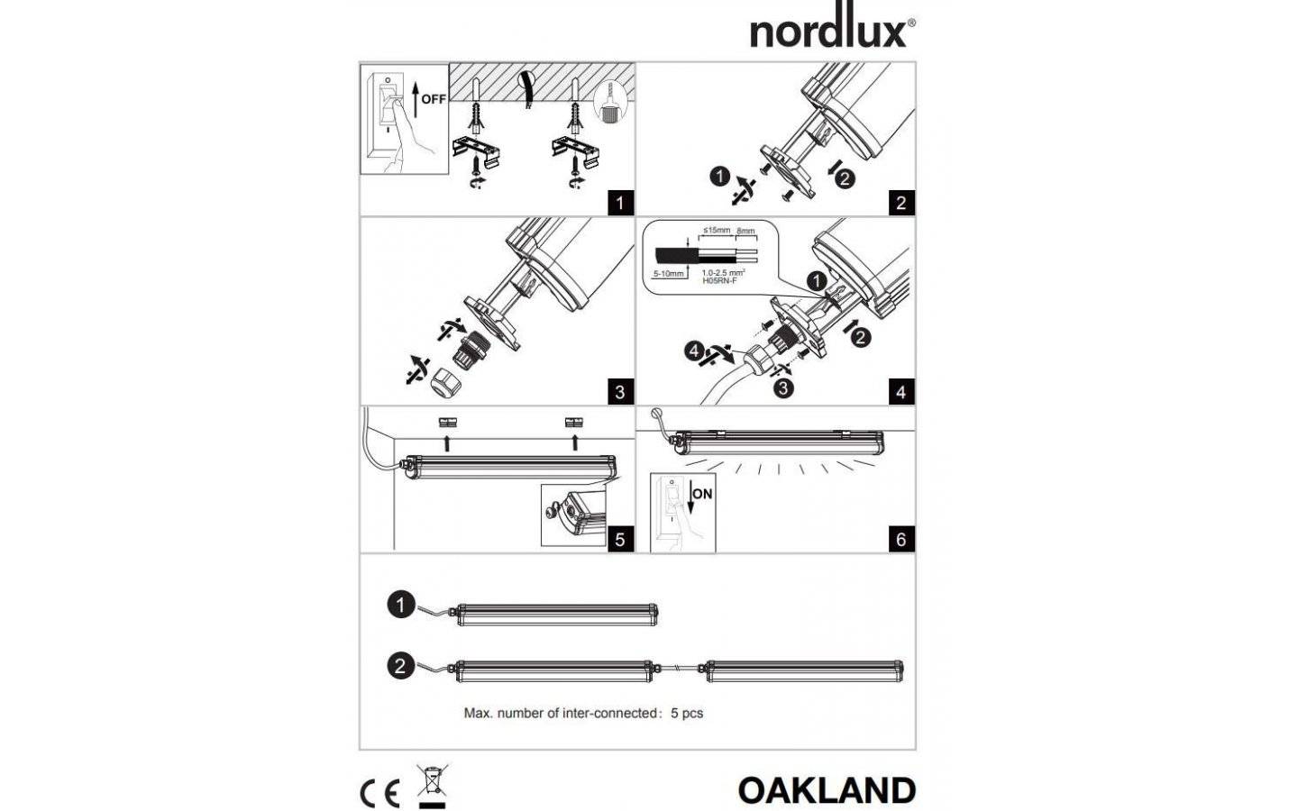Oakland LED-Armatur 155cm 4000K 5600lm 60W IP65