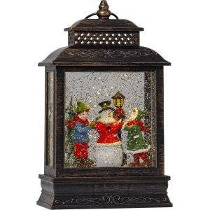 Batteridriven Lykta Med Snögubbe Vinter