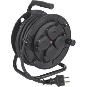 Kabelvinda 4st uttag Utomhus Svart 10m