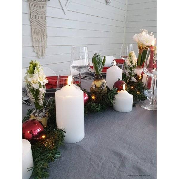 LED Blockljus Flamme i Vax med Timer 17cm Vit