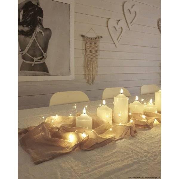 LED Blockljus Flamme i Vax med Timer 17cm Vit