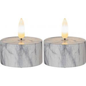 LED Värmeljus 2-pack Flamme Marble 6cm Grå