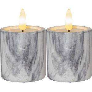 LED Blockljus 2-pack Flamme Marble 9cm Grå