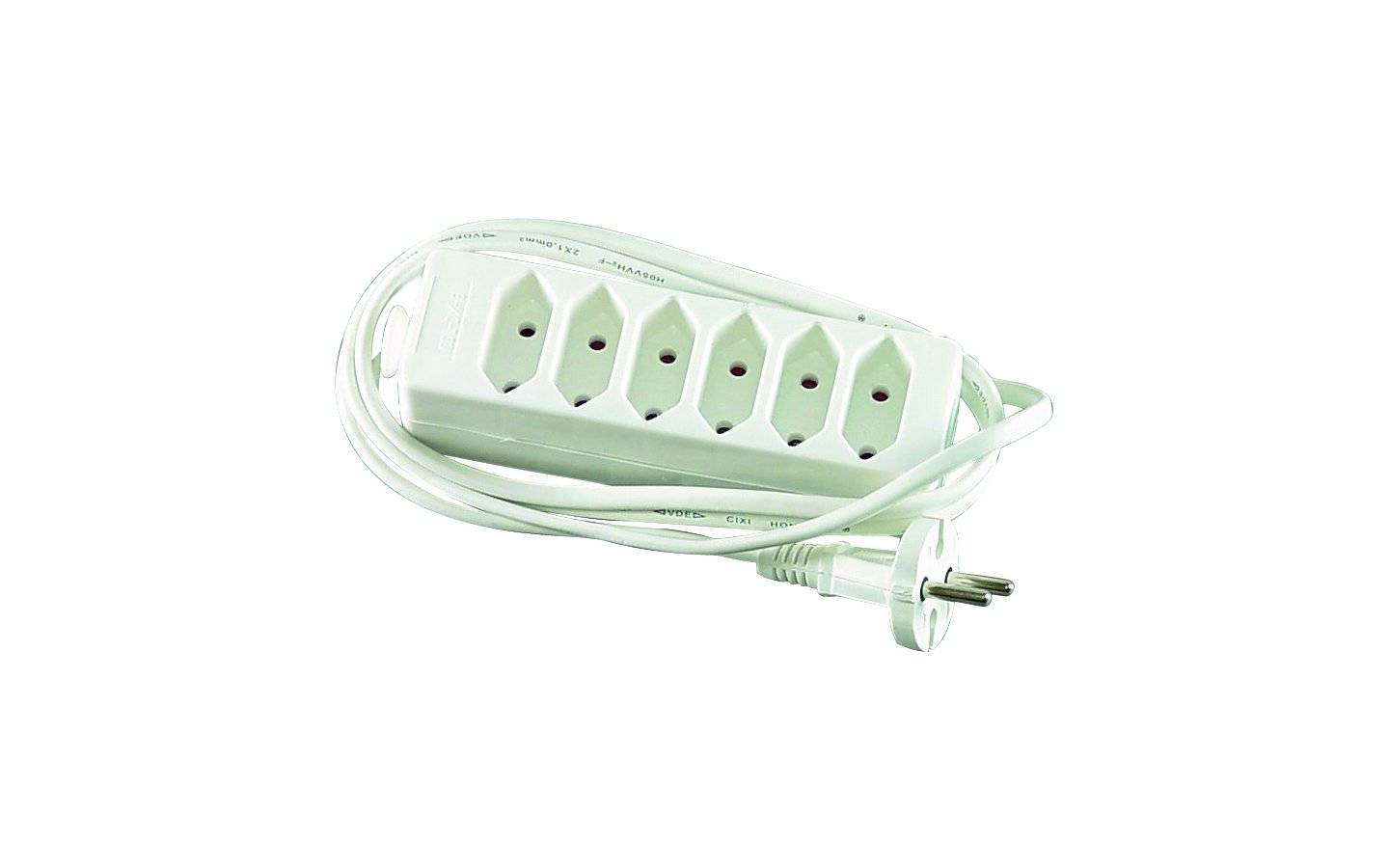 Grenuttag Euro, 6-vägs, 1,5 m sladd, Vit