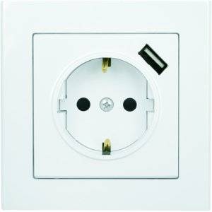 Vägguttag Optima, 1-vägs med 1 st USB-uttag, Vit