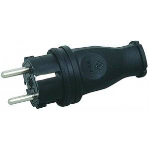 Stickpropp, Rak, Med jord, Svart, 16A, 250V, IP44