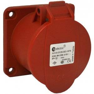 Paneluttag, Infällt, Rakt, 32A, 3P+J, 400V, 6h, IP44 (75x75)